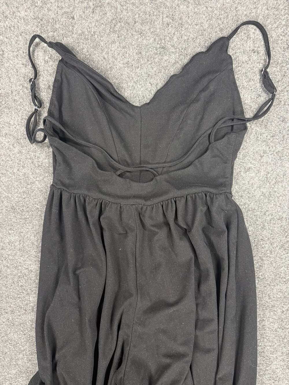 Women's Black Spaghetti Strap Adjustable Wide Leg Casual Jumpsuit Romper - Picture 7 of 9